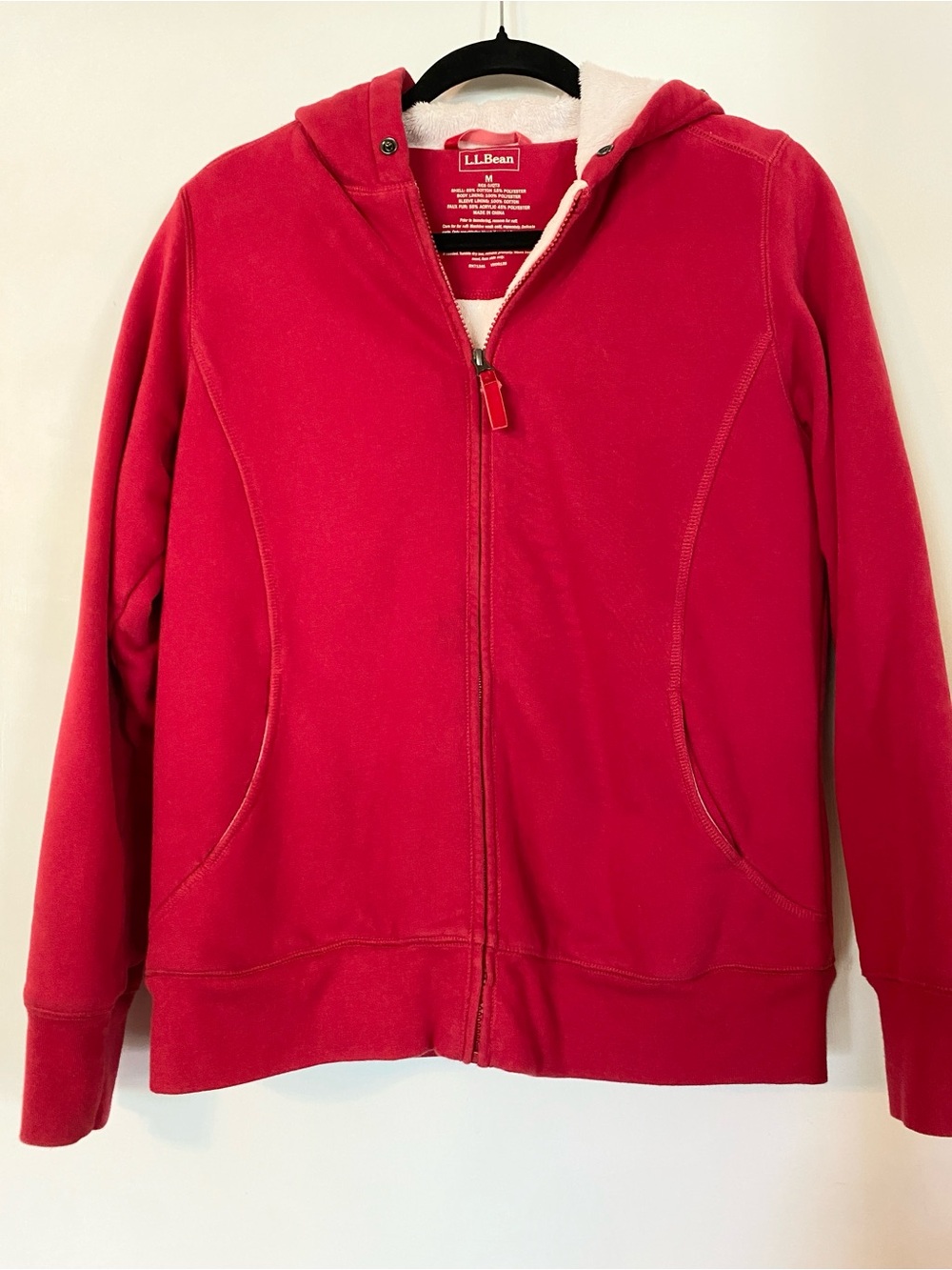 L.L. Bean Velour Lined Hoodie Sweatshirt Jacket Red M EUC